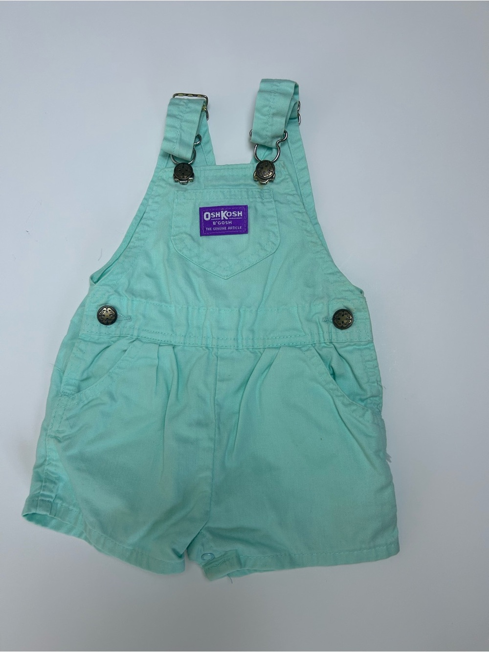 Vintage OshKosh B’gosh Mint Green Shortalls Romper 18 Months Made USA Baby
